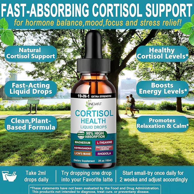 Cortisol Supplements for Women,19-in-1 Cortisol Supplement Liquid Drops w/Magnesium,L-Theanine,Ashwagandha,Omega-3, High Absorption Hormone Balanced for Women Drops - Sleep Focus Mood, Non-GMO