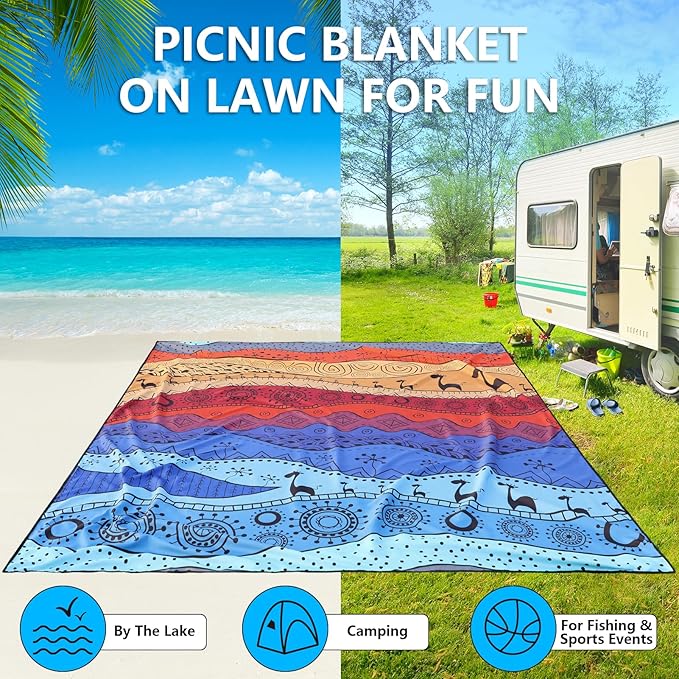 AISPARKY Beach Blanket Waterproof Sandproof, Oversized Large Beach Mat 79" X 83"/120"x108" for 1-8 Adults, Quick Drying&Compact&Lightweight, Picnic Mat Vacation Essentials for Beach Camping Travel
