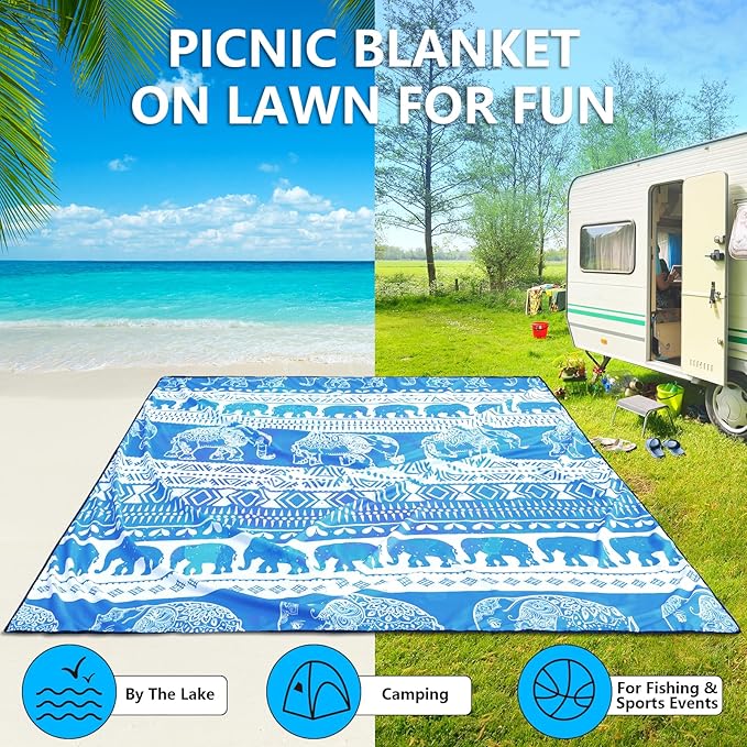 AISPARKY Beach Blanket Waterproof Sandproof, Oversized Large Beach Mat 79" X 83"/120"x108" for 1-8 Adults, Quick Drying&Compact&Lightweight, Picnic Mat Vacation Essentials for Beach Camping Travel