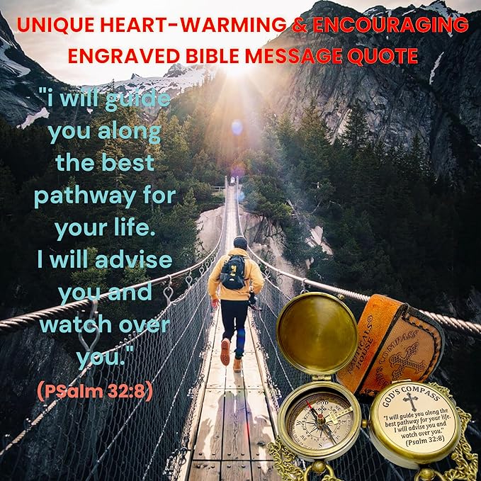 Bible Verse Brass Compass – “I Will Guide You and Watch Over You” (Psalm 32:8) | Christian Gift for Boys, Girls, Teens, Adults | Faith Keepsake for Graduation, Baptism, Confirmation, Prayer Gift