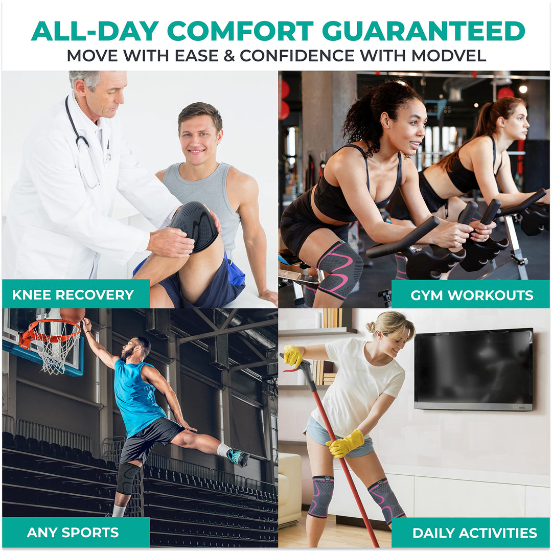 Modvel ELITE Knee Brace for Women & Men - Pair Knee Pads for Running Knee Pain, Compression Sleeve Knee Support, Workout Sports Brace for Meniscus Tear ACL & Arthritis Pain Relief, Knee Braces