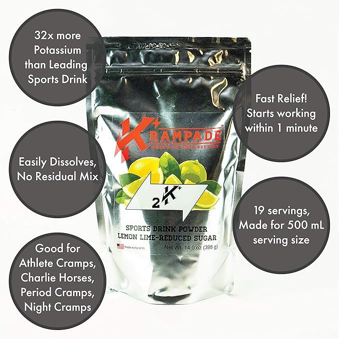 Electrolytes Powder Potassium Supplement - 2000 mg K+, >2X More Than Coconut Water | Cramp Relief and Prevention | Hydration Powder