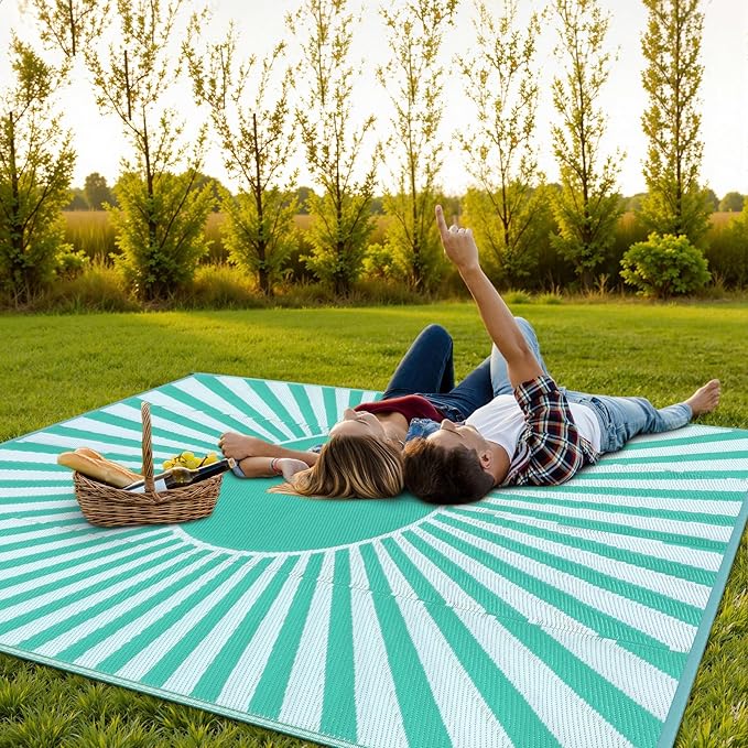 Anidaroel 8x10 Outdoor Rug for Patios Clearance, Waterproof Camping Rug for Outside RV, Reversible Plastic Straw Outside Rugs, Large Outdoor Area Rug for Garden, Camper, Pool Deck(Green,8’x10’)
