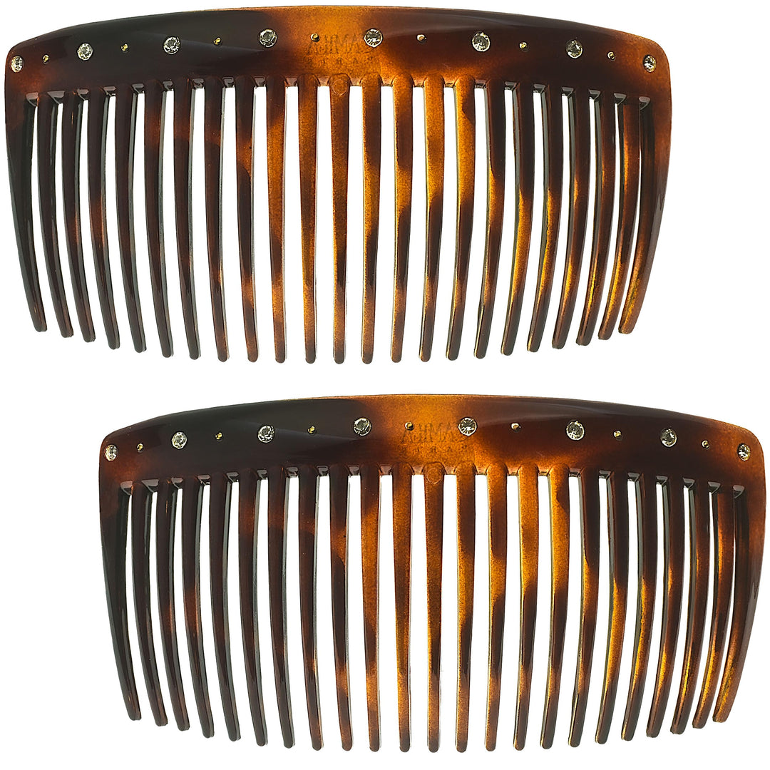 Camila Paris AD66S French Side Comb Large Curved Tortoiseshell Crystals Hair Combs for Women Fine Hair, Strong Hold Hair Comb for Women Bun Chignon Up-Do Styling Girls Hair Accessories, Made in France