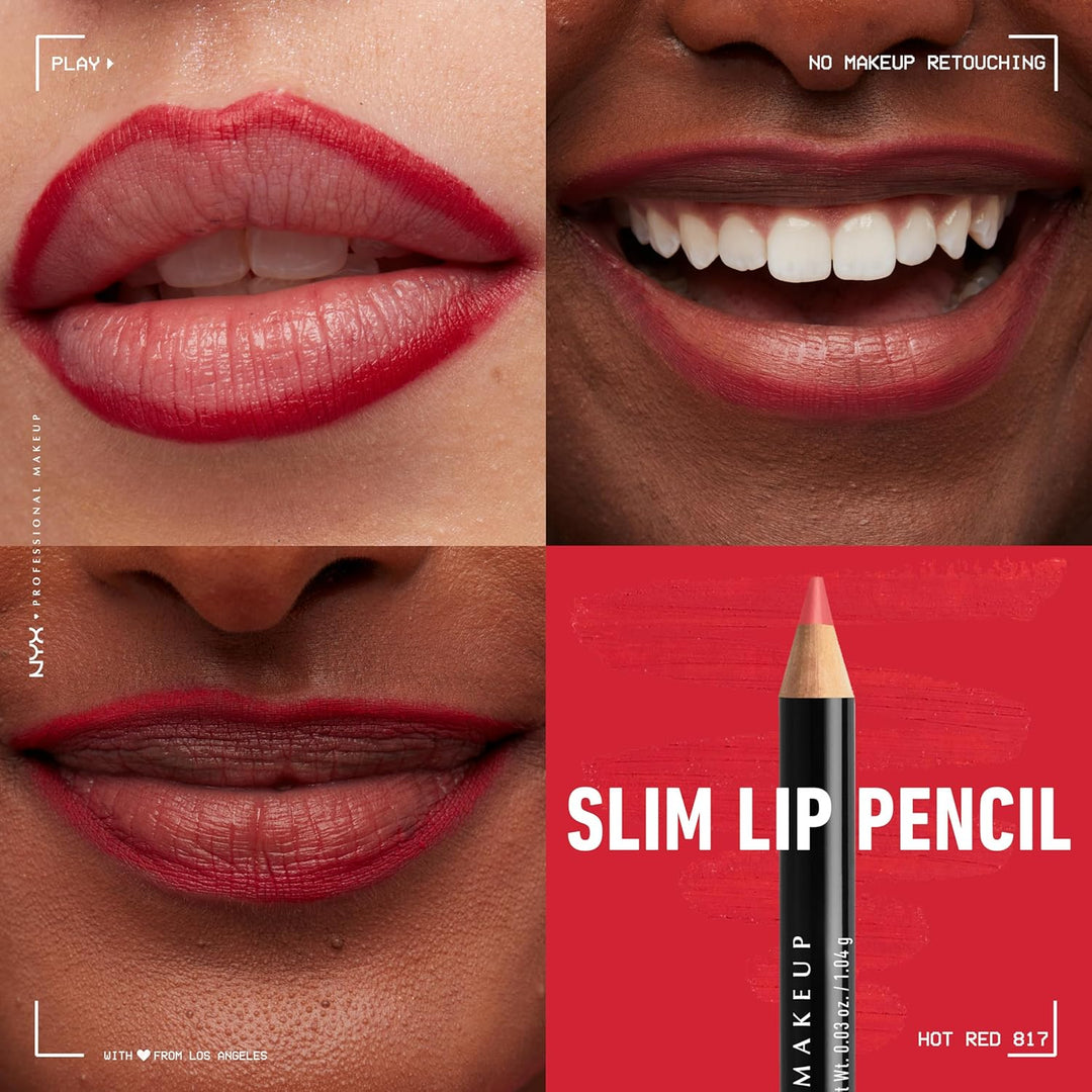 NYX Slim Lip Pencil | Long-Lasting Creamy Lip Liner | Hot Red - 2 Pack