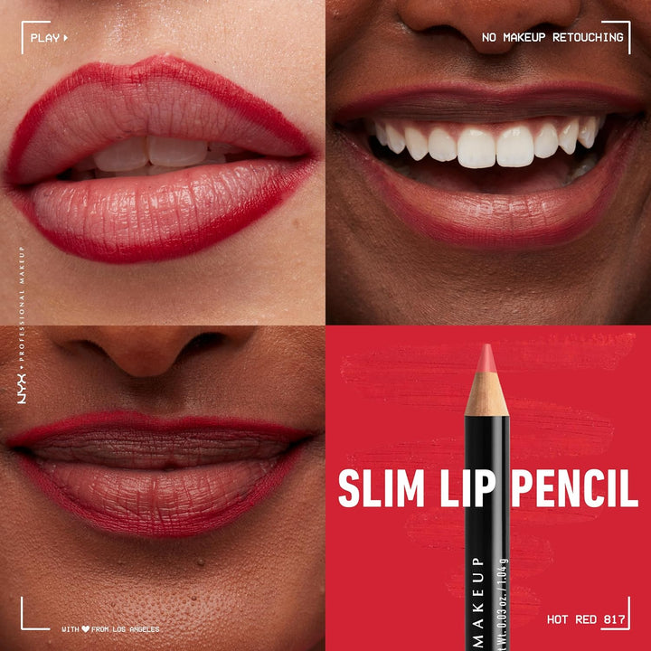 NYX Slim Lip Pencil | Long-Lasting Creamy Lip Liner | Hot Red - 2 Pack
