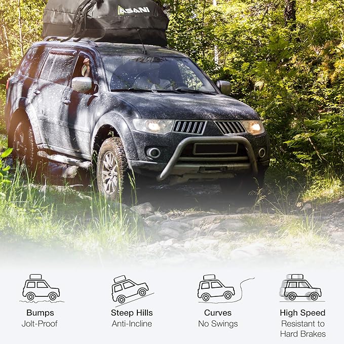 Asani Waterproof Car Roof Top Cargo Carrier Bag with 8 Heavy-Duty Straps and Buckles | Weatherproof Luggage Roofbag for Rooftop Racks | Car Topper Bag for Sedan, SUV, Vans & More (15 Cubic Feet)