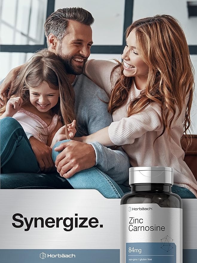 Horbäach Zinc Carnosine Supplement | 84mg per Capsule | 150 Count | Non-GMO & Gluten Free