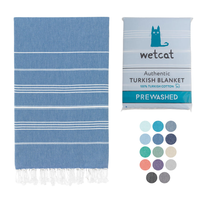 WETCAT Turkish Beach Blanket Sandproof 82x82, Soft 100% Turkish Cotton Blanket, Extra Large Sand Free Picnic Blankets & Beach Essentials – Blue