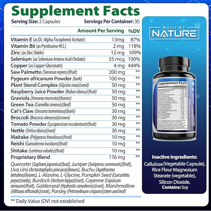 Built by Nature Saw Palmetto for Men - Prostate Health Supplement Extract, Non-GMO, Gluten-Free, Supports Prostate & Urinary Health, Aids Bladder Emptying, 60 Capsules