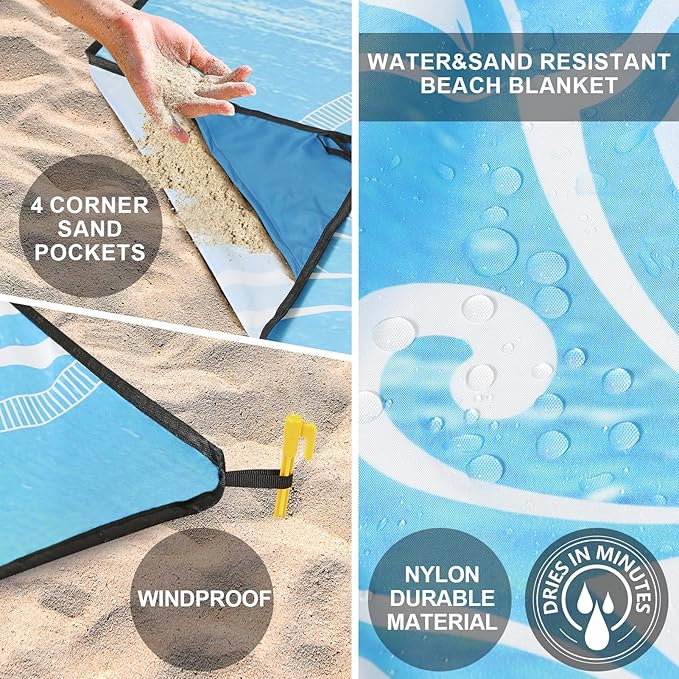 AISPARKY Beach Blanket Waterproof Sandproof, Oversized Large Beach Mat 79" X 83"/120"x108" for 1-8 Adults, Quick Drying&Compact&Lightweight, Picnic Mat Vacation Essentials for Beach Camping Travel