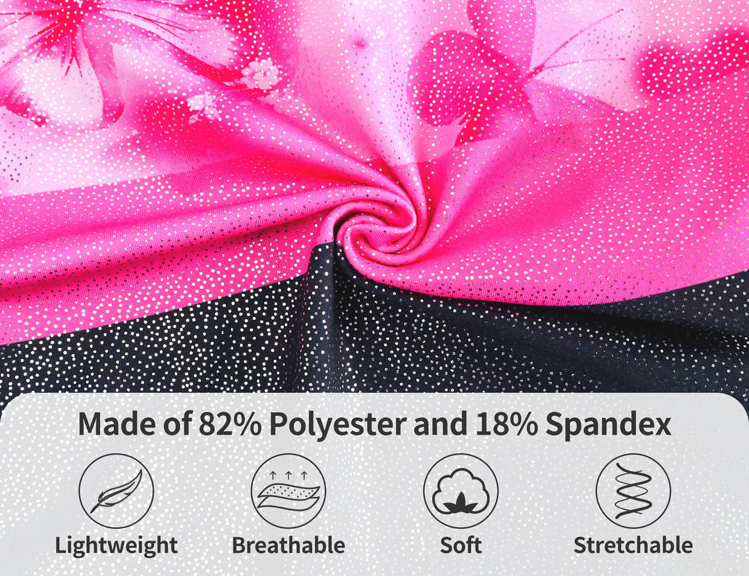 Domusgo Leotard for Girls Gymnastics Size 5-6 Years Old Black Pink Flower Tumbling Biketard