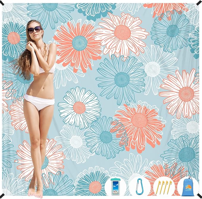 Beach Blanket Waterproof Sandproof 1-7 Adult Oversized 78 '' × 81 '' Lightweight Durable Compact Sand Free Beach Mat for Travel Camping Hiking Picnic Blanket Extra Large