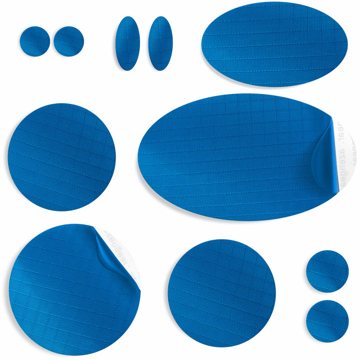 aZengear Down Jacket Repair Patches | Pre-Cut, Self-Adhesive, Soft, Waterproof, Tear-Resistant Rip-Stop Nylon Fabric to Fix Holes in Clothing, Sleeping Bags, Ski Pants (11 Pieces, Blue)