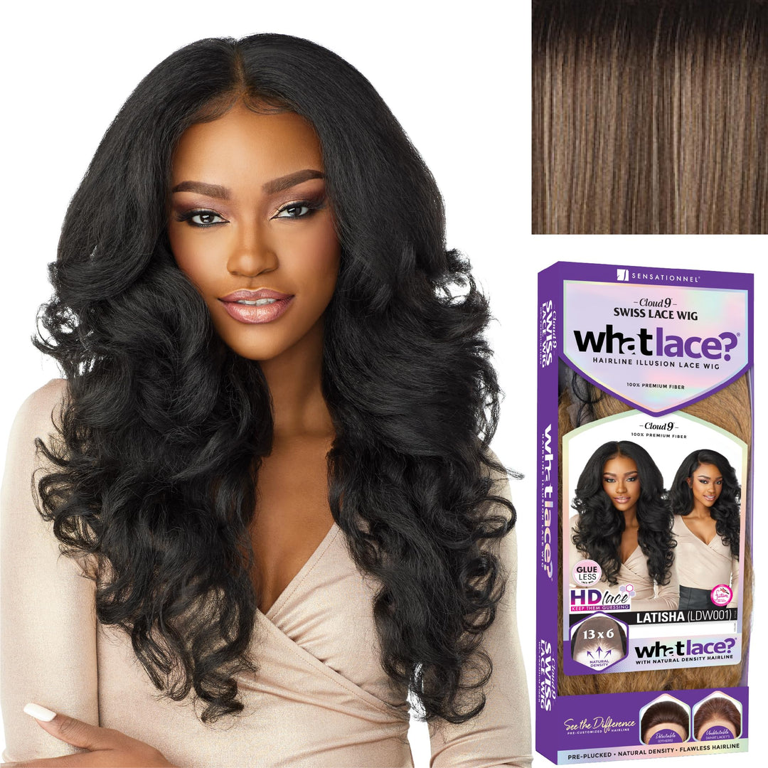 Sensationnel What lace 13x6 wigs - latisha lacefrontal hand tied glueless synthetic with natural density preplucked hairline (FLAMBOYAGEMOCHA)