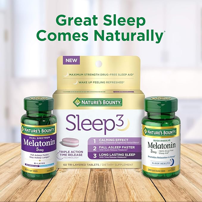 Nature's Bounty Melatonin, 100% Drug Free Sleep Aid, Promotes Relaxation and Sleep Health, 1mg, 180 Tablets (Pack of 2)