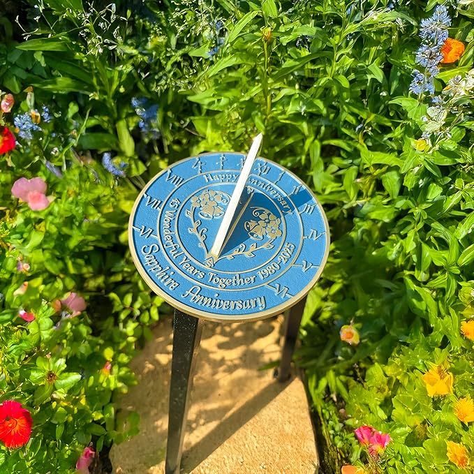 Anniversary Sundial Gift for 45th Sapphire Wedding Anniversary in 2025 - Recycled Metal Home Decor Or Garden Present Idea - Handmade in UK for Him, Her Parents Or Couples 45 Year Celebration