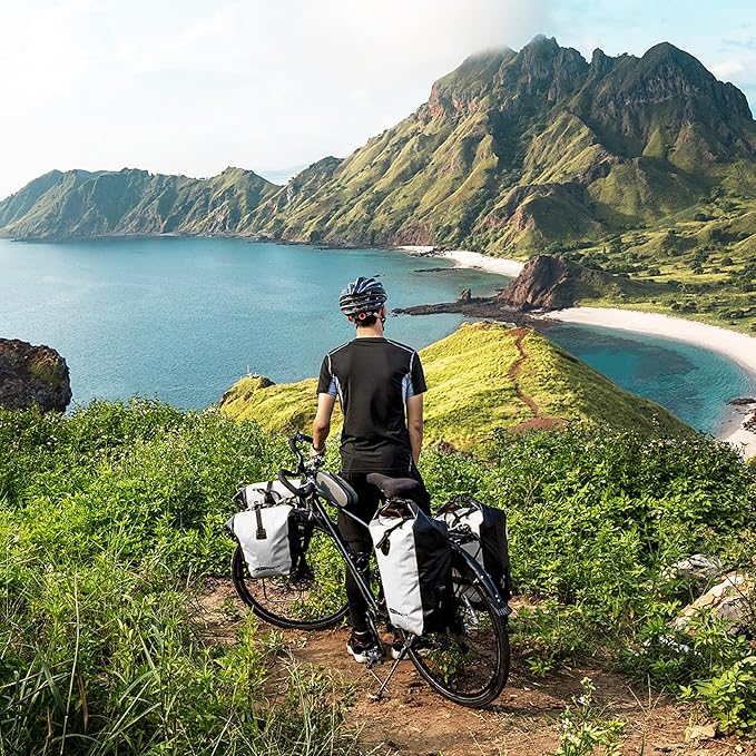 Waterproof Bike Pannier -25 L Saddle Bag for Bicycles Rear Rack - Bike Bag for Grocery, Laptop (Grey, 1 PCS)