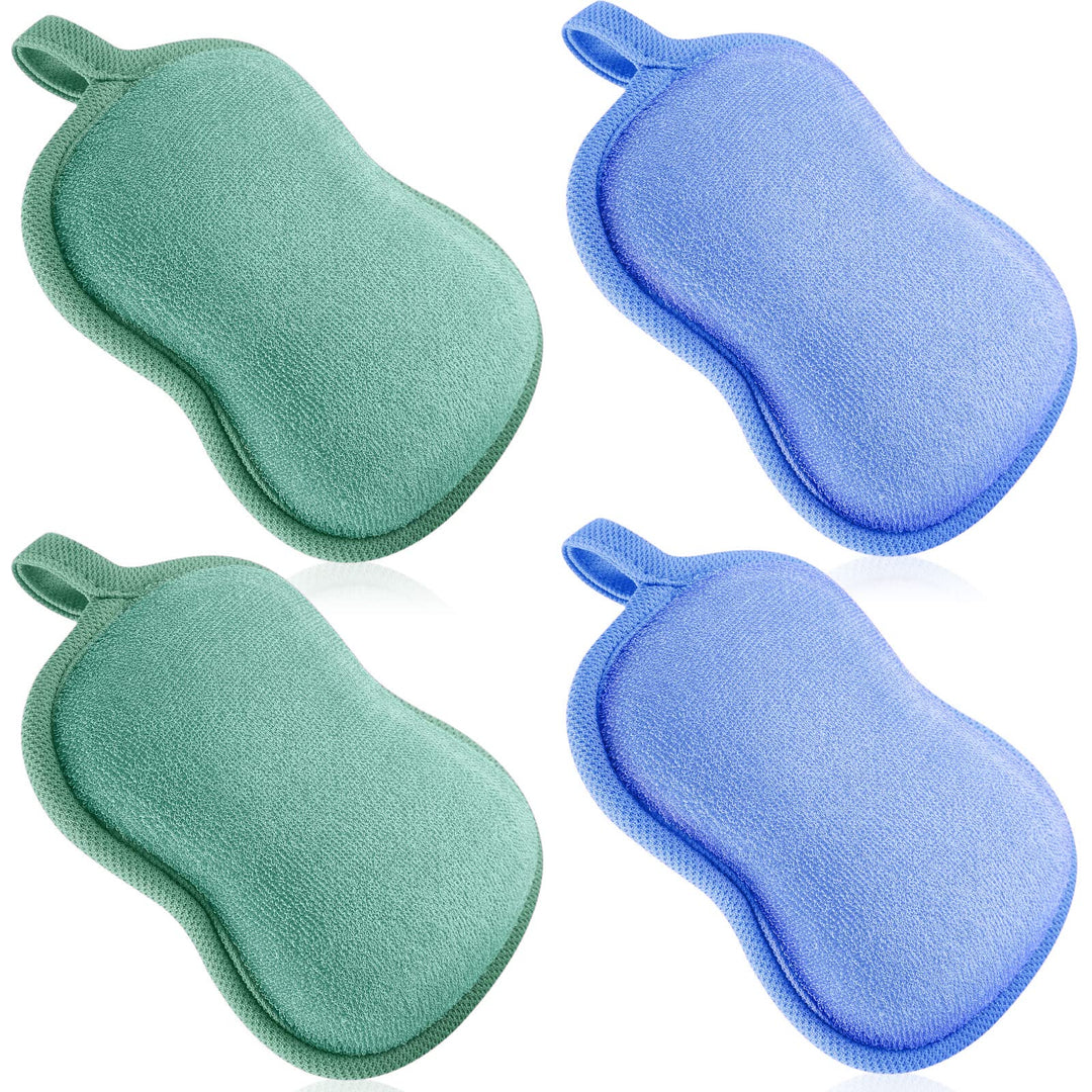 Tatuo 4-Piece Baby Bath Sponge Set - Soft, Absorbent Cotton & Sponge Loofah for Kids, Babies, Men & Women (Green, Blue)