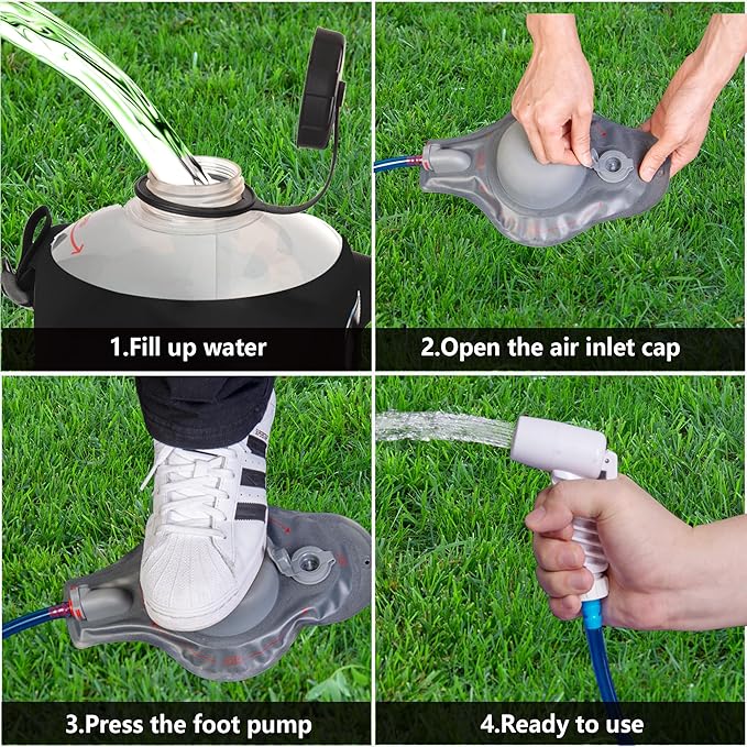 Portable Camping Shower Bag - 10L/2.2 Gallons 20/5 Gallons Solar Shower Water Bag with Foot Pump, Hose and Shower Head - Camp Shower for Camping, Beach, Travel, Outdoor Activities