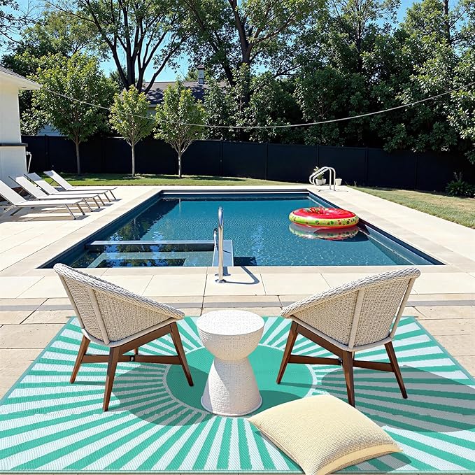 Anidaroel Outdoor Area Rug for Patio Clearance 5x8ft Waterproof, Reversible Plastic Straw Rug Outside Rug, Outdoor RV Mat for Camping, Porch, Balcony, Pool Deck, Backyard(Green,5‘x8')