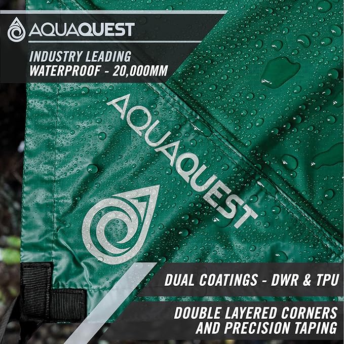 AquaQuest Defender Camping Tarp - Heavy Duty Tent Shelter or Rain Fly - Waterproof Camping Essentials for Hiking, Bushcraft & Hammock, 10 x 10 ft, Forester Green