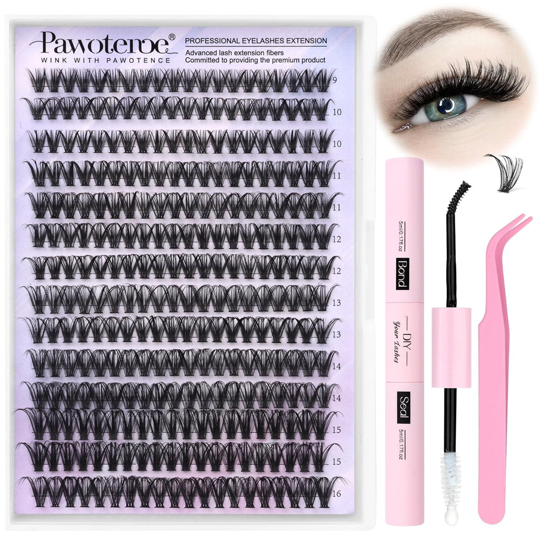 80D Full Volume Eyelash Clusters Kit | DIY Lash Extensions with Bond & Tweezers