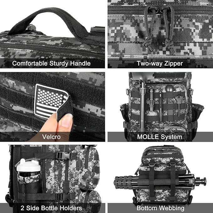 Military Tactical Backpack 50L Large Day Backpack for Men Molle Army 3 Days Assault Pack Bug Out Bag Water Resistant and Heavy Duty Hiking Treeking Rucksack - Black Digital Camo