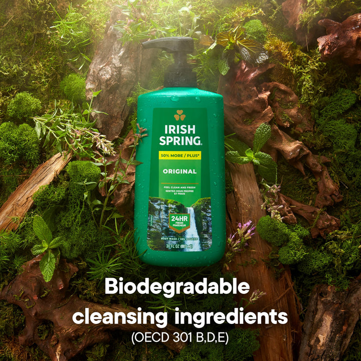 Irish Spring Original Moisturizing Body Wash for Men, 24-Hour Fresh, Face and Body Wash, Biodegradable Ingredients, Paraben Free, Cool Fresh Scent, 30 fl oz Pump Bottle