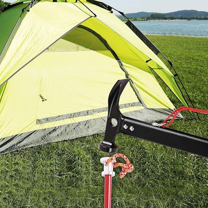 REDCAMP Aluminum Camping Hammer with Hook, 12" Portable Lightweight Multi-Functional Tent Stake Hammer for Outdoor,Black/Red/Orange/Blue
