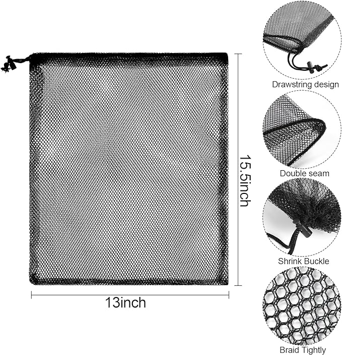iMucci 13"X15.5" 6Pcs Mesh Laundry Drawstring Bag Nylon Drawstring Gym Bag with Cord Lock Closure