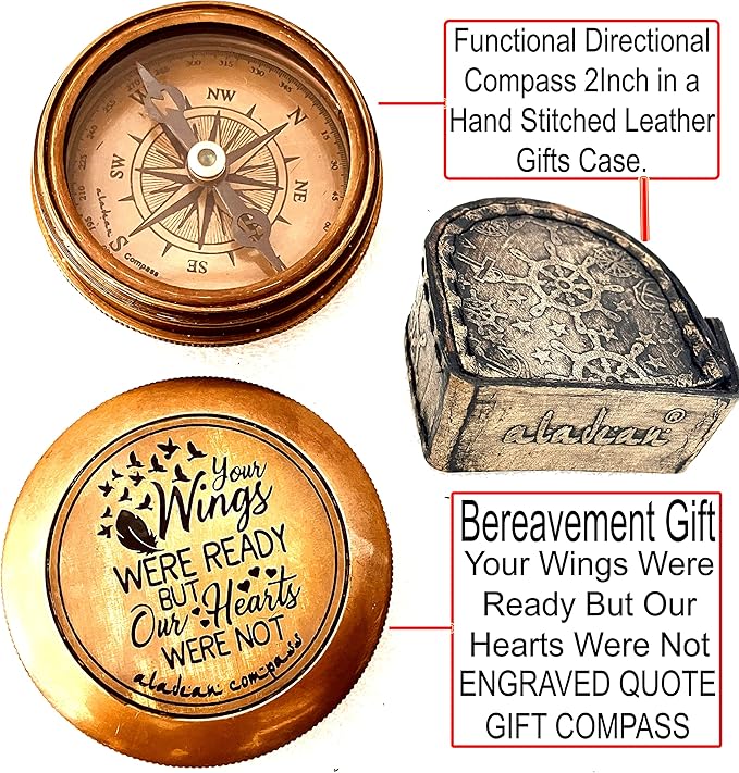 Bereavement Memorial Gift for Condolence | Sympathy Gift in Loving Memory of - Loss of Mother Father Son Daughter Loved One Grief - Remembrance Keepsake Gift Engraved Compass