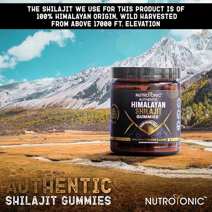 NutroTonic® Organic SHILAJIT Gummies | Apple Cinnamon Flavor | No Added Sugar, Sweetened by Manuka Honey | Clean Formula | Natual Source of Urolithin | Heart, Brain, Cellular Health | 30 Gummies