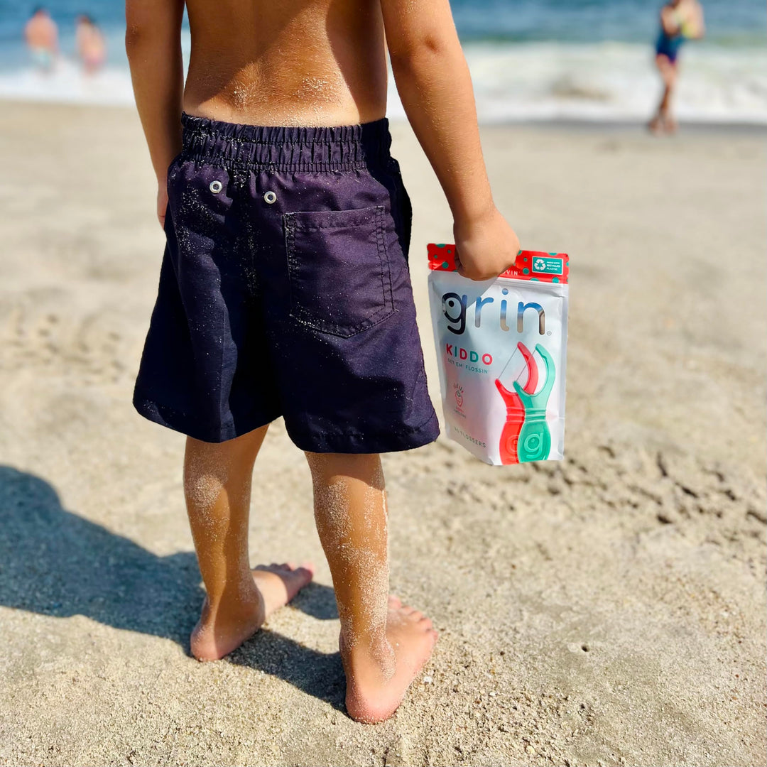 GRIN Kiddo Flossers, Berry Awesome Flavor, Recycled Plastic, Jumbo Grip, Get Your KIDDOS Flossin’ Early, Larger Floss Head, Child Safe! 80 Count, Floss Picks, Dental Flossers