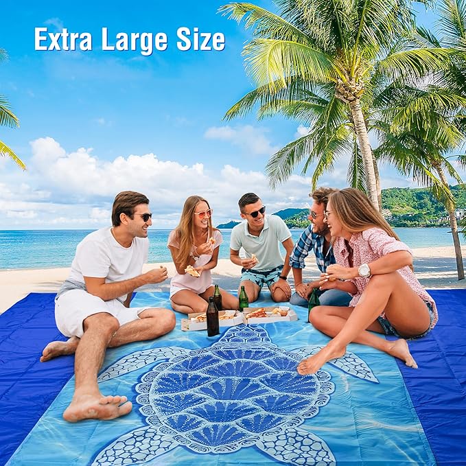 Sea Turtle Beach Blanket Waterproof Sandproof, 111x121Inch Sand Free Beach Mat, Quick Drying, Light Weight and Portable Outdoor Picnic Mat for Travel, Camping