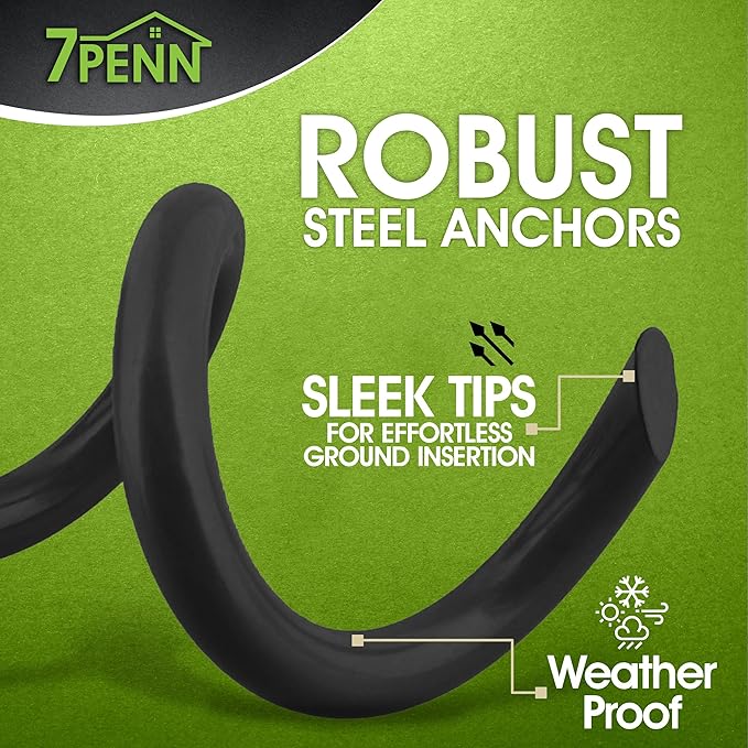 7Penn Ground Anchors Screw in 4 Pack - 16 Inch Black Spiral Dog Leash Ground Anchor Tie Down - Heavy Duty RV Canopy Stakes for High Wind Camping Tents with 475 lbs Pull Force