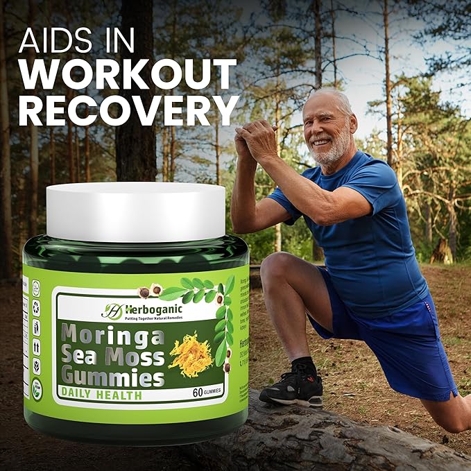 Moringa Sea Moss Gummies - Amazing Superfood Green Supplement with Fiber, Immune Support, and Moringa Leaf Powder Extract - Supplement 60 Count.