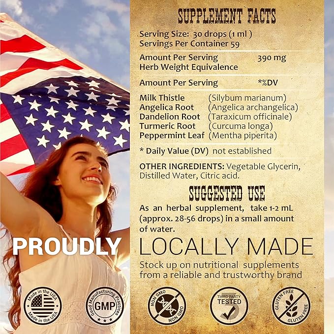 Liver Supplement – Natural Liver Support Drops – Herbal Supplement Drink with Milk Thistle, Angelica Root, Dandelion Root, Turmeric, Peppermint - Liver Cleanse Detox – 2 fl oz