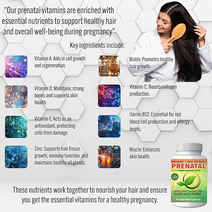 90 Capsules, Multivitamin Vitamins for Women, Halal Prenatal Vitamins for Women, Supplements with DHA and Folic Acid, Vegan and Gelatin Free Vitamins, Womens prenatal multivitamin