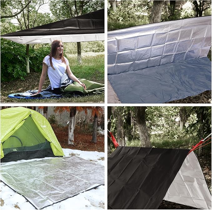 REDCAMP Ultralight Tent Footprint, Emergency Blanket with Insulated Thermal Reflective Liner, Waterproof Sandproof Camping Tarp with Carrying Bag for Ground Camping Hiking (55"x87" Black)