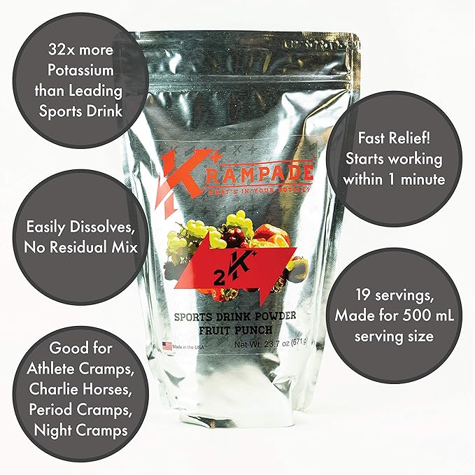 Electrolytes Powder Potassium Supplement - 2000 mg K+, >2X More Than Coconut Water | Cramp Relief and Prevention | Hydration Powder