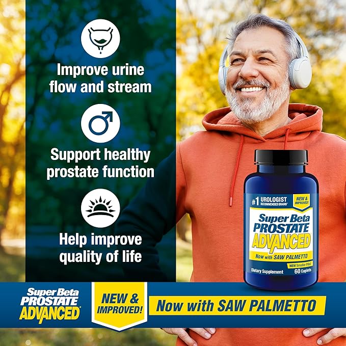 Advanced with Saw Palmetto - Prostate Health Supplements for Men, Bladder & Urinary Support with Beta-sitosterol, Reishi, Saw Palmetto, Vitamin D, Zinc Oxide, Selenium - 180 Count