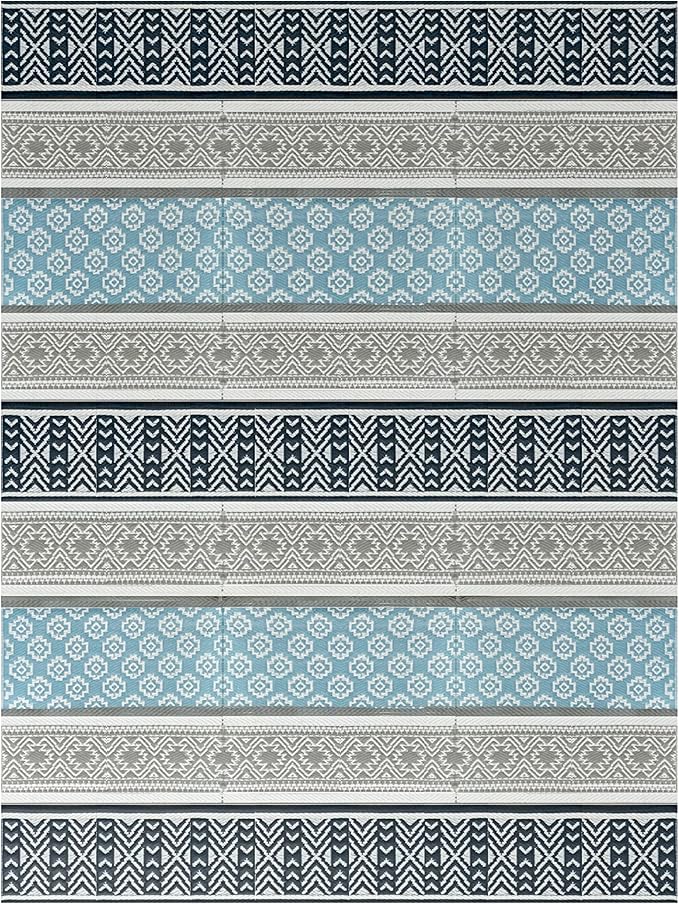 BalajeesUSA Outdoor Plastic Patio Rugs – 9x12, Grey, Teal Durable and Affordable Multipurpose Woven Plastic Straw All-Weather and Waterproof Rug Reversible Camper Mats Large rv mats Outdoor