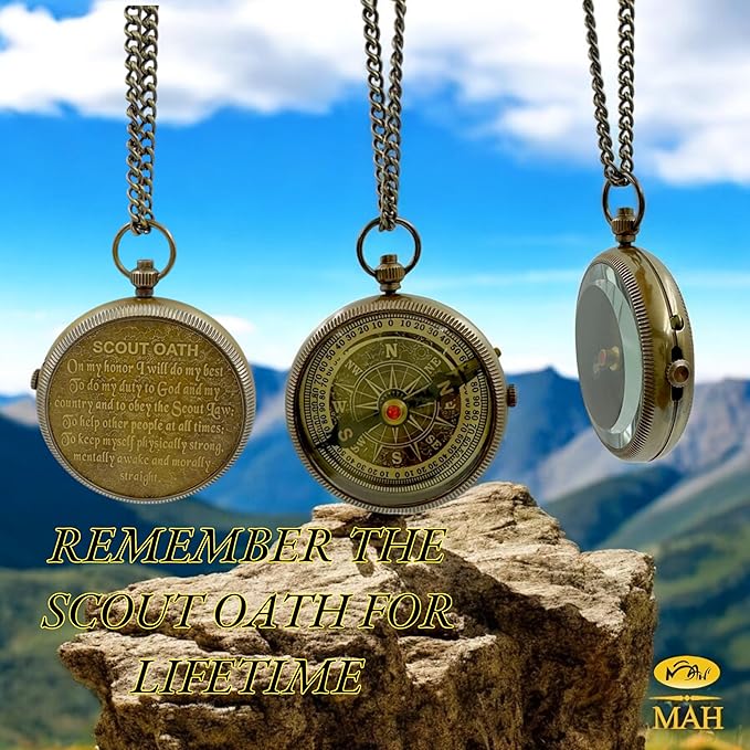 Handmade Scout Compass with Engraved Oath – Solid Brass, Perfect Motivational & Inspirational Gift for Boys, Teenagers & Scouts, Adventure Compass for Hiking, Camping & Outdoor Lovers