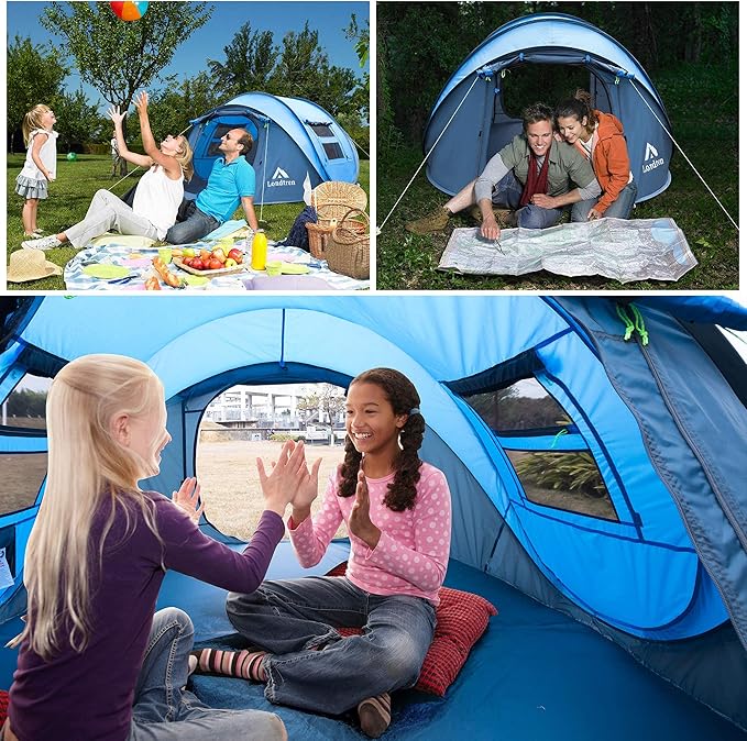 4 Person Easy Pop Up Tent Waterproof Automatic Setup 2 Doors-Instant Family Tents for Camping Hiking & Traveling