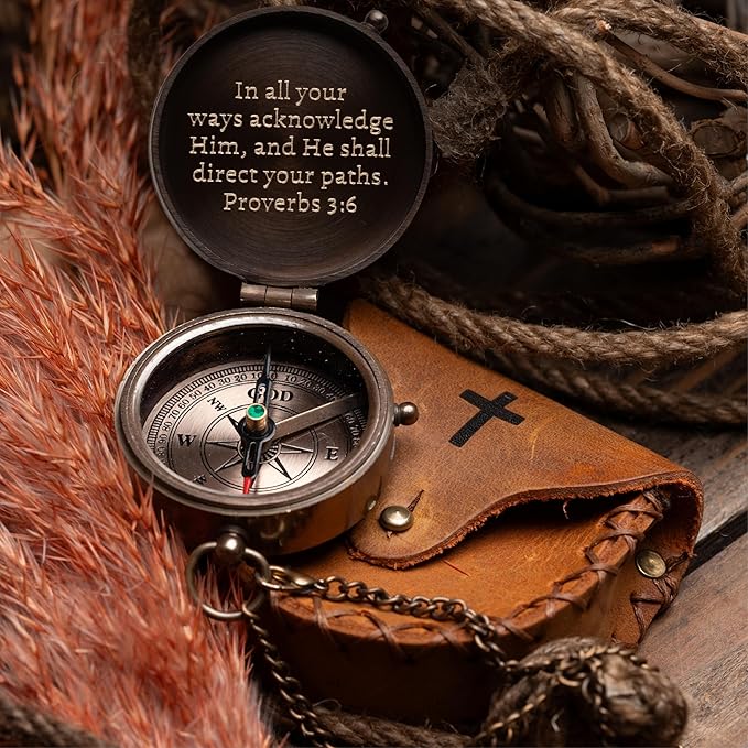 Baptism Gifts for Boys - Engraved Working Handmade Antique Compass with Scripture - Religious, Christian, Catholic, Christening, First Communion, Confirmation Gifts for Teenage Boys and Men