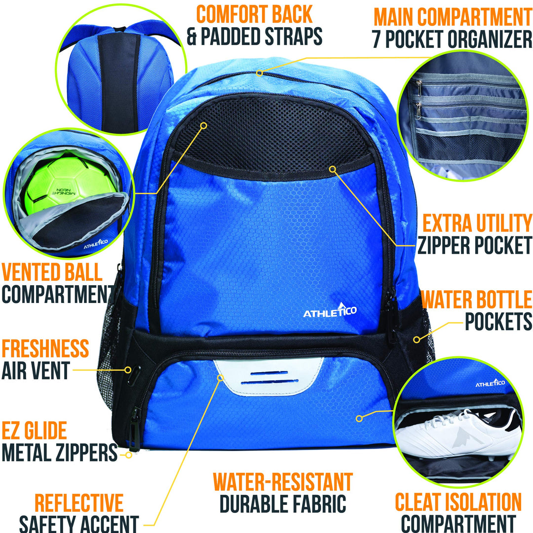 Athletico Youth Soccer Bag - Soccer Backpack & Bags for Basketball, Volleyball & Football | Includes Separate Cleat and Ball Compartment (Black)