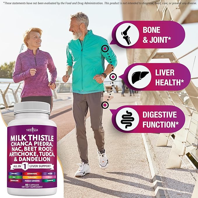 NEW AGE Milk Thistle NAC Chanca Piedra Beet Root Artichoke Dandelion Root Astragalus - Plus TUDCA & Ginger - 180 Count