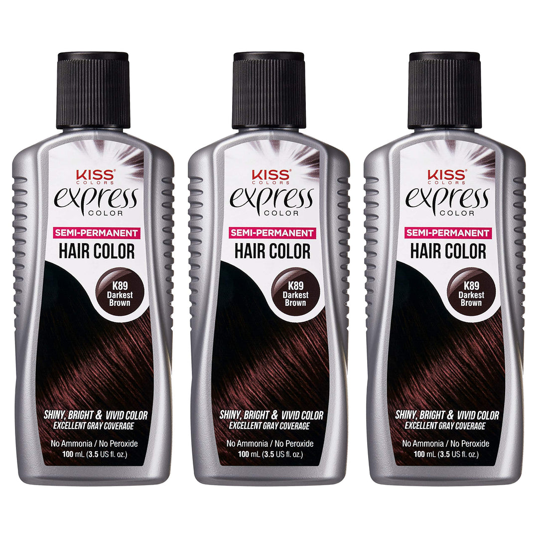 Kiss Express Semi-Permanent Hair Color 100mL (3.5 US fl.oz) (3 Count, Darkest Brown)