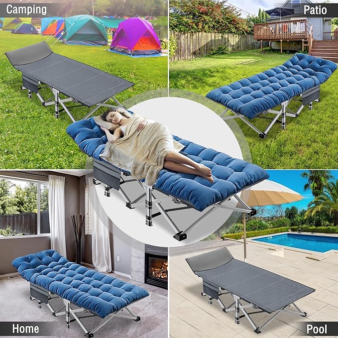 ABORON Oversized XXL Folding Camping Cot W/Mat for Adults, 78" L x 32" W x 18" H, Heavy Duty Outdoor Bed with Carry Bag,1200 D Layer Oxford Travel Camp Cots